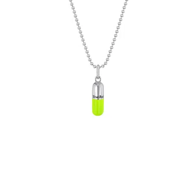 True Rocks Men's Green / Silver Small Pill Pendant Sterling Silver & Neon Lime Green Enamel In Green/silver