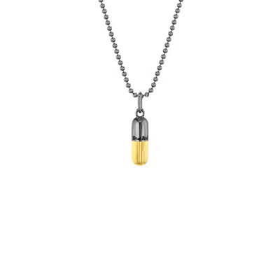 True Rocks Men's Grey / Gold 2 Tone Gun Metal Grey & Gold Plated Small Pill Pendant In Multi