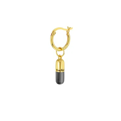 True Rocks Men's Grey / Gold Gun Metal Grey Sterling Silver & 18kt Gold Plated Mini Pill Charm On Gold Hoop In Multi