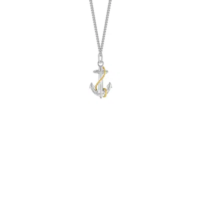 True Rocks Men's Mini Anchor Pendant Sterling Silver With 18kt Gold-plate Detail