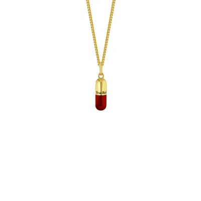 True Rocks Men's Red / Gold 18kt Gold Plated & Red Mini Pill Pendant