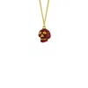 True Rocks Men's Red / Gold Mini Skull Pendant Red Enamel & 18kt Gold-plated In Multi