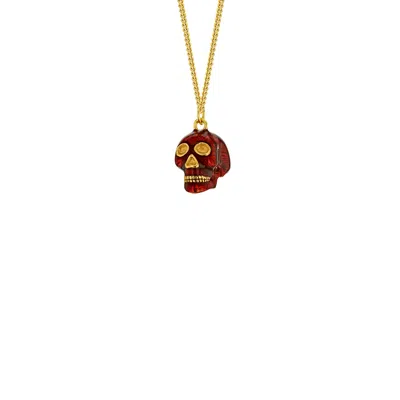 True Rocks Men's Red / Gold Mini Skull Pendant Red Enamel & 18kt Gold-plated