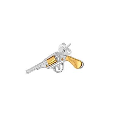 True Rocks Men's Retro Pistol 2 Tone Sterling Silver & Gold Plated Stud