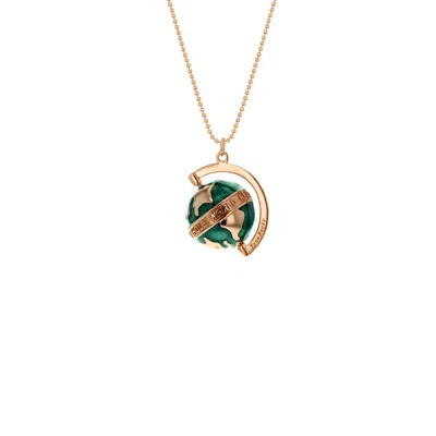 True Rocks Men's Rose Gold / Green Small Spinning Globe Pendant 18kt Rose Gold Plated & Green Enamel
