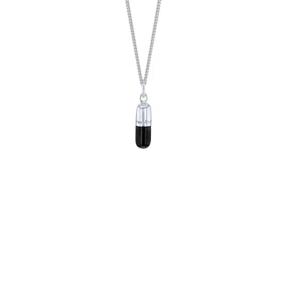 True Rocks Men's Silver / Black Black Enamel & Sterling Silver Mini Pill Pendant In Silver/black