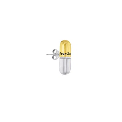 True Rocks Men's Silver / Gold 2 Tone 18kt Gold Plated & Sterling Silver Pill Stud In Silver/gold