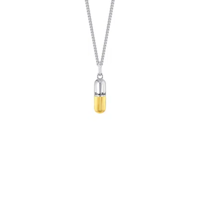 True Rocks Men's Silver / Gold 2 Tone Sterling Silver & 18kt Gold Plated Mini Pill Pendant In Silver/gold