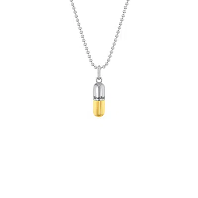 True Rocks Men's Silver / Gold Small Pill Pendant 2tone Sterling Silver & 18kt Gold-plated On Silver Chain In Multi