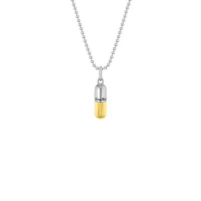 True Rocks Men's Silver / Gold Small Pill Pendant 2tone Sterling Silver & 18kt Gold-plated On Silver Chain In Metallic