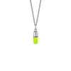 True Rocks Men's Silver / Green Sterling Silver & Neon Lime Green Mini Pill Pendant On Sterling Silver Chain In Multi