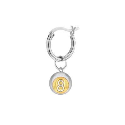 True Rocks Men's Sterling Silver & 18kt Gold Plated 2 Tone Mini 8 Ball Charm On Silver Hoop