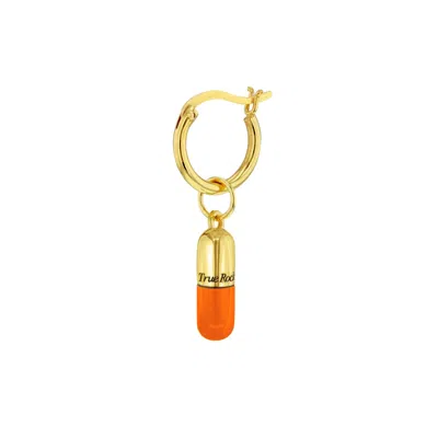 True Rocks Men's Yellow / Orange / Gold 18kt Gold Plated & Orange Mini Pill Charm On Gold Hoop