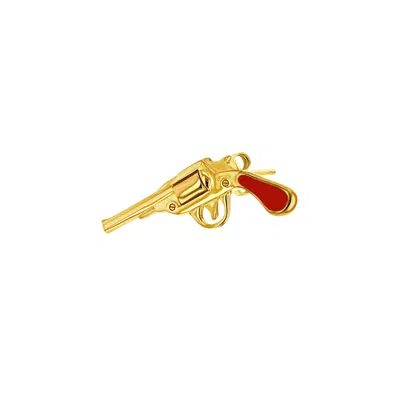 True Rocks Women's 18kt Gold Plated & Red Enamel Retro Pistol Stud
