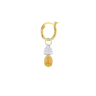 True Rocks Women's 2 Tone Mini Pineapple Charm Sterling Silver & 18kt Gold-plate On Gold Hoop