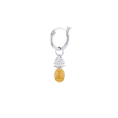 True Rocks Women's 2 Tone Mini Pineapple Charm Sterling Silver & 18kt Gold-plate On Silver Hoop