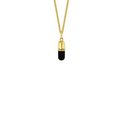 True Rocks Women's Black / Gold Black Enamel & 18kt Gold Plated Small Pill Pendant In Black/gold