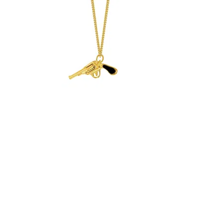 True Rocks Women's Black / Gold Black Enamel & Gold-plated Mini Retro Pistol Pendant In Black/gold