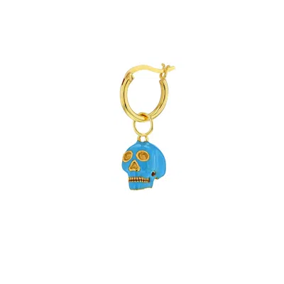 True Rocks Women's Blue / Gold Turquoise Enamel & 18kt Gold-plated Mini Skull Charm On Gold Hoop