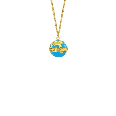 True Rocks Women's Blue / Gold Turquoise Enamel & Gold Plated Mini Globe Pendant Hung On Gold Plated Chain