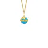 True Rocks Women's Blue / Gold Turquoise Enamel & Gold Plated Mini Globe Pendant Hung On Gold Plated Chain In Gold