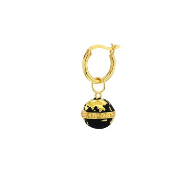 True Rocks Women's Gold / Black 18kt Gold Plated & Black Mini Globe Charm Hung 0n Gold Plated Hoop Earring In Gold/black