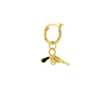 True Rocks Women's Gold / Black 18kt Gold Plates & Black Enamel Mini Retro Pistol Charm Hung On An Gold Plated 