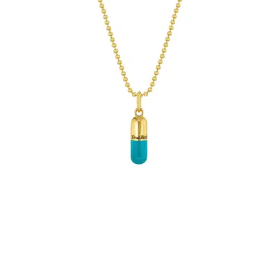 True Rocks Women's Gold / Blue Turquoise & 18kt Gold Plated Small Pill Pendant