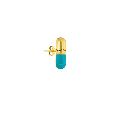 True Rocks Women's Gold / Blue Turquoise Enamel & 18kt Gold Plated Pill Stud In Gold/blue