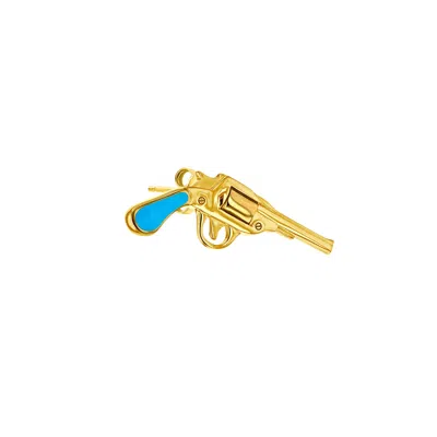 True Rocks Women's Gold / Blue Turquoise Enamel & 18kt Gold Plated Retro Pistol Stud
