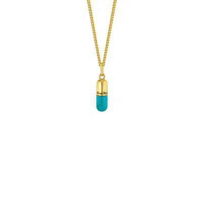 True Rocks Women's Gold / Blue Turquoise Enamel & Gold Plated Mini Pill Pendant In Gold/blue