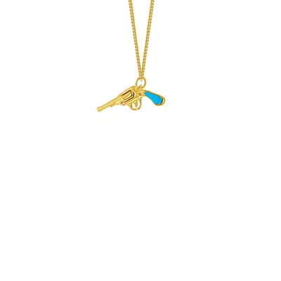 True Rocks Women's Gold / Blue Turquoise Enamel & Gold Plated Mini Retro Pistol Pendant In Gold/blue