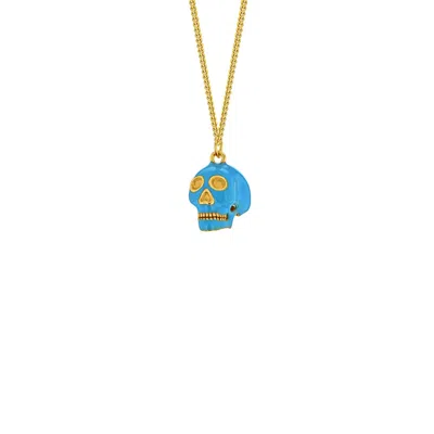 True Rocks Women's Gold / Blue Turquoise Enamel & Gold Plated Mini Skull Pendant In Gold/blue