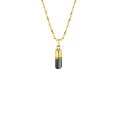 True Rocks Women's Gold / Grey Small Pill Pendant 2 Tone 18 Kt Gold Plated & Gunmetal Grey On Gold Chain In Multi