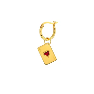 True Rocks Women's Gold / Red 18kt Gold Plated & Red Ace Of Hearts Charm On Gold Hoop