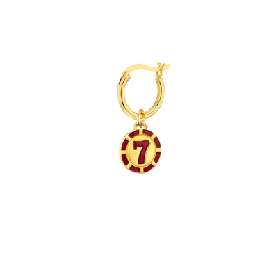 True Rocks Women's Gold / Red 18kt Gold Plated & Red Enamel 7 Poker Chip Charm On Gold Plated Hoop Earring