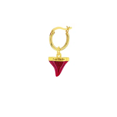 True Rocks Women's Gold / Red 18kt Gold Plated & Red Mini Sharks Tooth Charm On Gold Hoop Earring