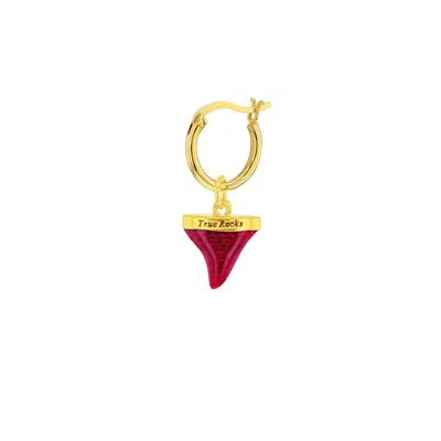True Rocks Women's Gold / Red 18kt Gold Plated & Red Mini Sharks Tooth Charm On Gold Hoop Earring In Multi