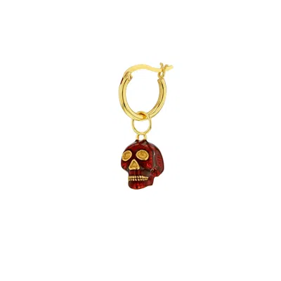 True Rocks Women's Gold / Red Red Enamel & 18kt Gold Plated Skull Earring On Gold Hoop