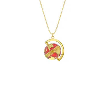 True Rocks Women's Gold / Red Spinning Globe Necklace In Red Enamel & 18kt Gold Plate The Whole World Revolves