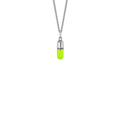 True Rocks Women's Green / Silver Neon Lime Green & Sterling Silver Mini Pill Pendant On Sterling Silver Chain In Metallic