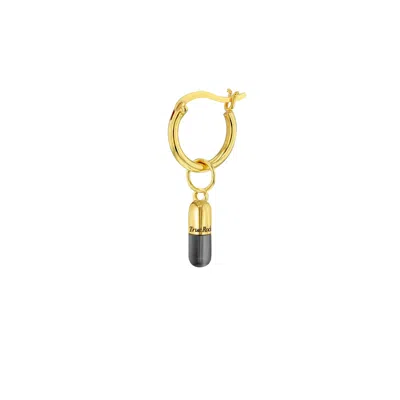 True Rocks Women's Grey / Gold Gun Metal Grey & 18kt Gold Plated Mini Pill Charm On Gold Hoop In Multi