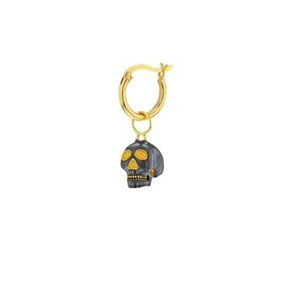 True Rocks Women's Grey / Gold Mini Skull Charm Gun Metal Grey & Gold On A Gold Hoop