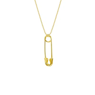 True Rocks Women's Large Safety Pin Necklace Cast In Sterling Silver 18kt Gold Plated
