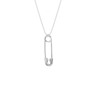 True Rocks Women's Large Safety Pin Necklace In Sterling Silver & Rhodium Plated In Metallic