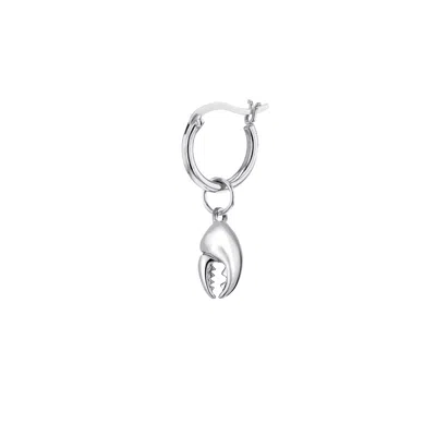 True Rocks Women's Mini Crab Claw Charm In Sterling Silver On Silver Hoop