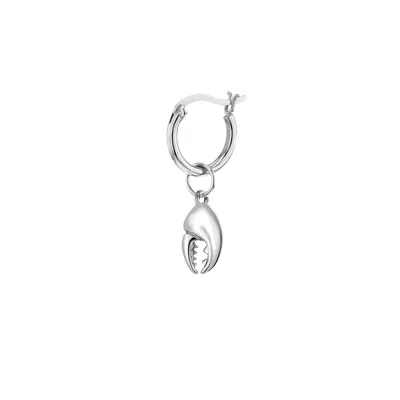 True Rocks Women's Mini Crab Claw Charm In Sterling Silver On Silver Hoop In Gray