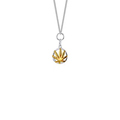 True Rocks Women's Mini Happy Leaf Pendant 2tone Silver - Gold On Silver Chain