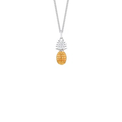 True Rocks Women's Mini Pineapple Pendant 2tone 18kt Gold Plated & Sterling Silver On Silver Chain