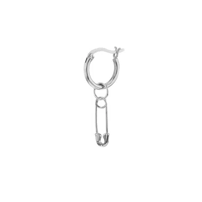 True Rocks Women's Mini Safety Pin Charm In Sterling Silver On Silver Hoop In White